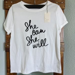 White "She Can She Will" T-Shirt